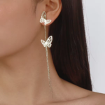 Silver Gold Colour Butterfly Long Earrings