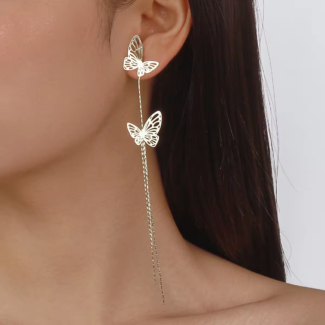 Silver Gold Colour Butterfly Long Earrings