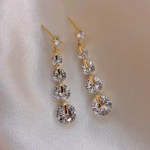 Silver Needle French Crystal Zircon Long Pendant Earrings