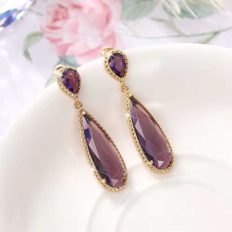 Vintage Crystal Dangle Long Water Drop Earrings